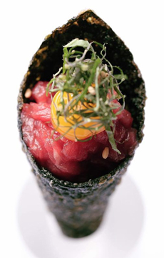 Tuna Hand Roll With Quail Egg Tuna Hand Roll With Quail Egg