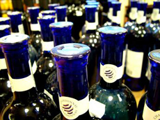 blue fine wine bottles