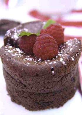 Chocolate Souffle With Raspberries