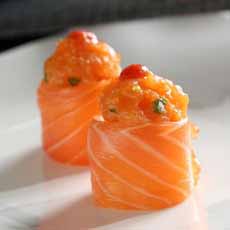 Salmon Sashimi Roll With Spicy Salmon