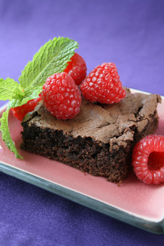 Brownie With Raspberries