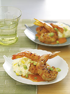 Smoked Paprika Shrimp With Poblano Polenta And Red Pepper-Agave Sauce