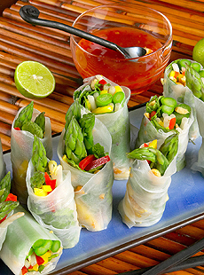Asparagus Spring Rolls With Sweet Red Chili Dipping Sauce